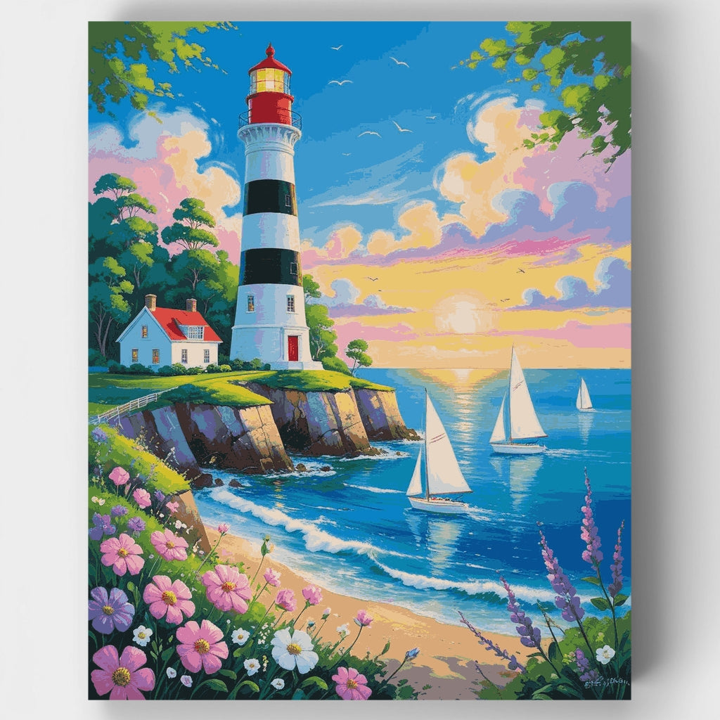 Coastal Lighthouse Sunset - Paint by Numbers Kit