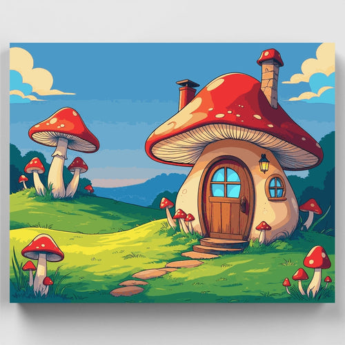 Whimsical Mushroom Village Fantasy Scene - Paint by Numbers Kit