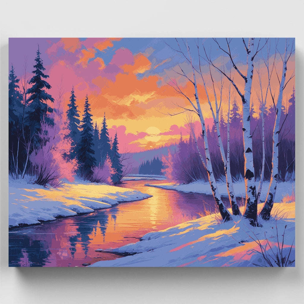Kit de pintura por números - Atardecer de invierno en el arroyo — Estándar