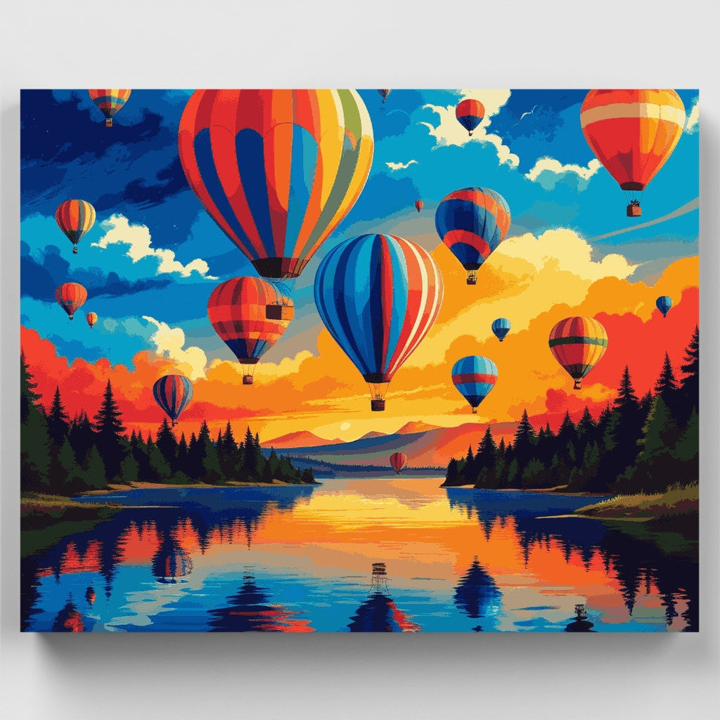 Globos aerostáticos en el lago de la montaña - Kit de pintura por números — Estándar