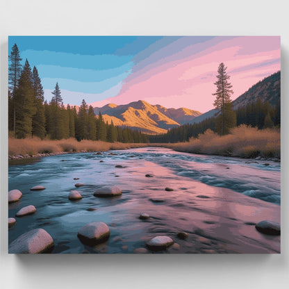 Mountain River Sunset - Paint by Numbers Kit