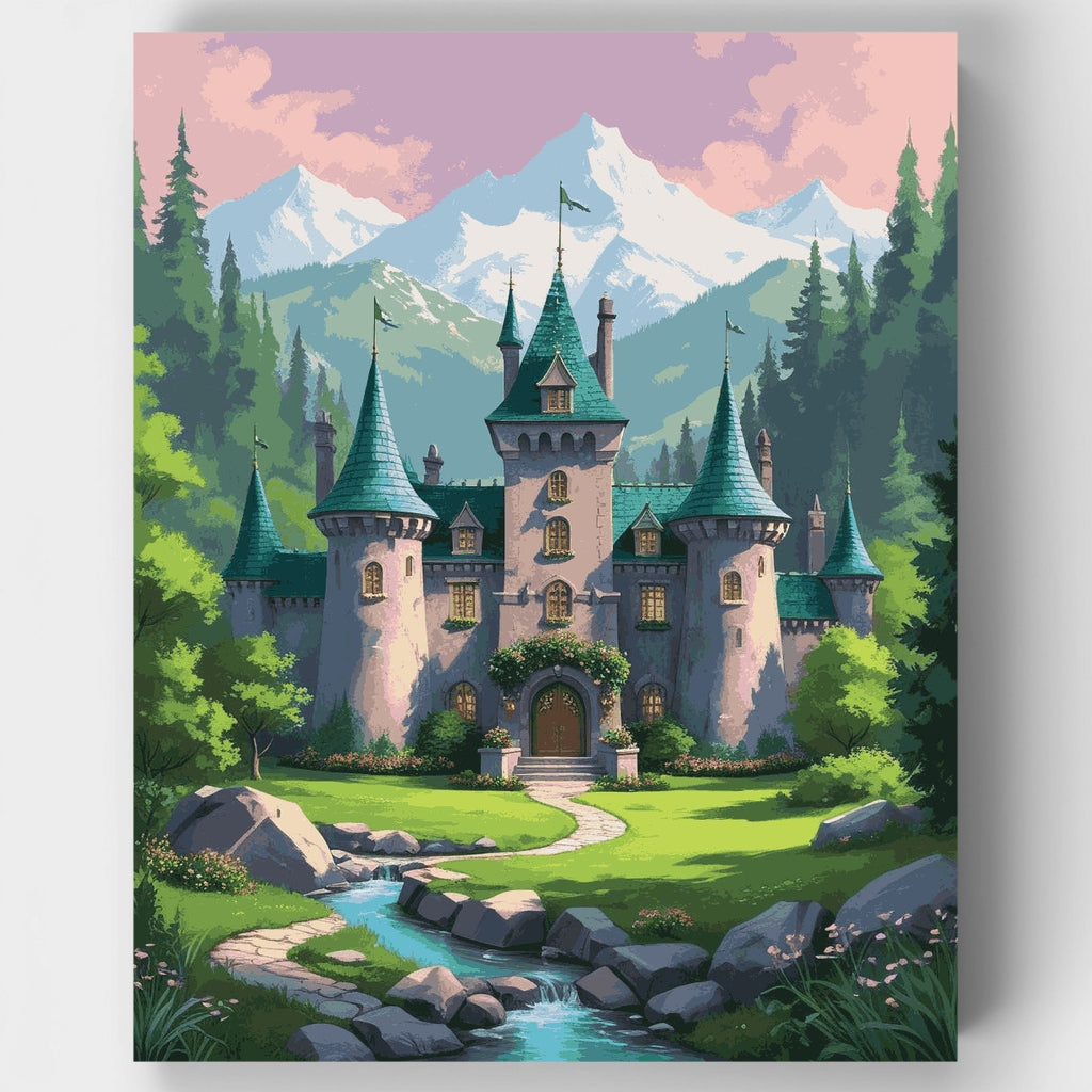 Castillo encantado en valle de montaña - Kit de pintura por números — Estándar
