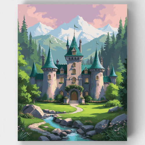 Enchanted Castle in Mountain Valley - Paint by Numbers Kit