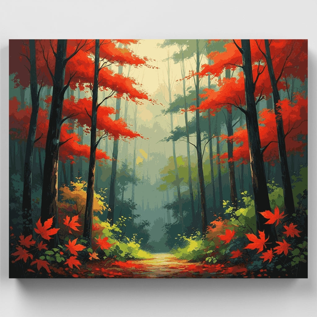 Kit de pintura por números: Sendero en el bosque otoñal encantado — Estándar