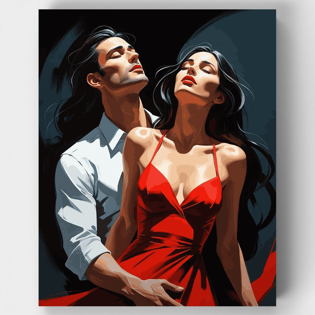 Kit de pintura por números: Pareja de tango romántica en rojo — Estándar