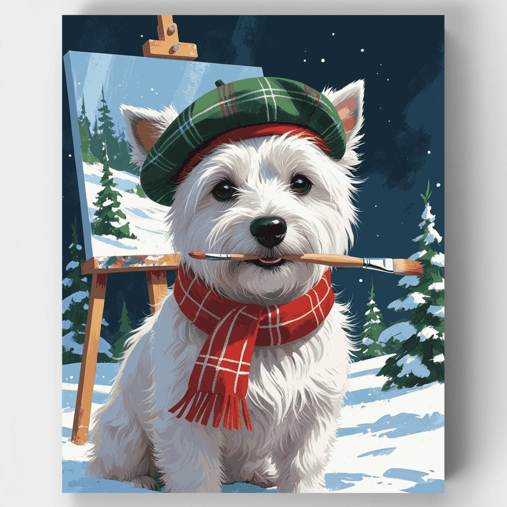 Westie Artist in Winter Wonderland - Paint by Numbers Kit