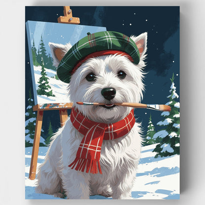 Westie Artist in Winter Wonderland - Paint by Numbers Kit