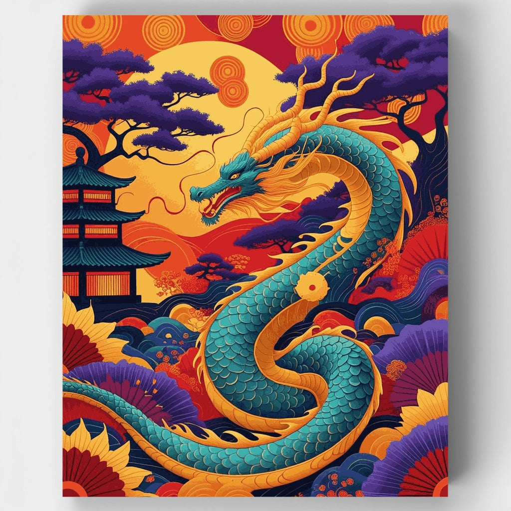 Majestic Chinese Dragon in Traditional Landscape - Paint by Numbers Kit