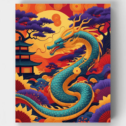 Majestic Chinese Dragon in Traditional Landscape - Paint by Numbers Kit