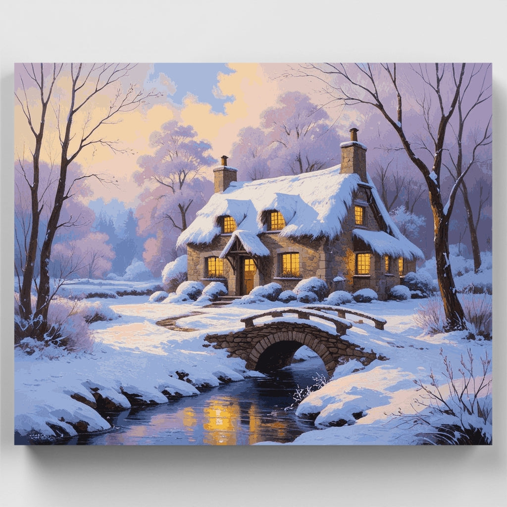 Cabaña de invierno junto al arroyo - Kit de pintura por números — Estándar