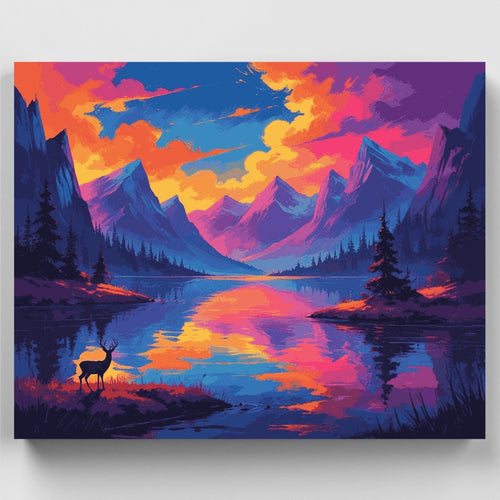 Vibrant Mountain Lake Deer - Paint by Numbers Kit