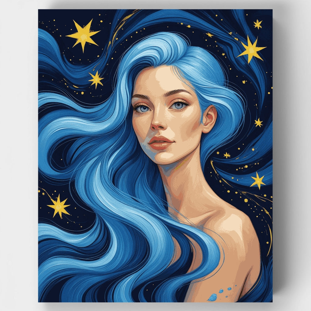 Celestial Maiden with Blue Hair - Paint by Numbers Kit