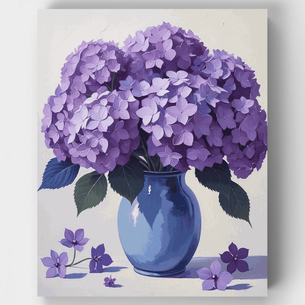Hortensias moradas en florero azul - Kit de pintura por números — Estándar