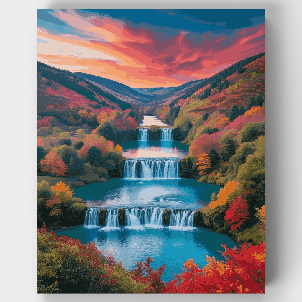 Plitvice Lakes Autumn Waterfalls - Paint by Numbers Kit