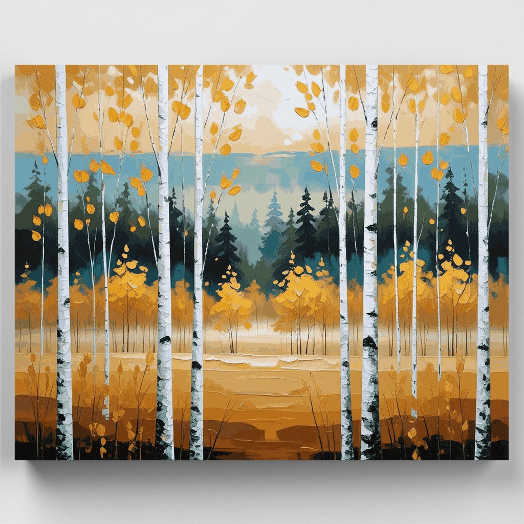 Paisaje de bosque de abedules en otoño - Kit de pintura por números — Estándar