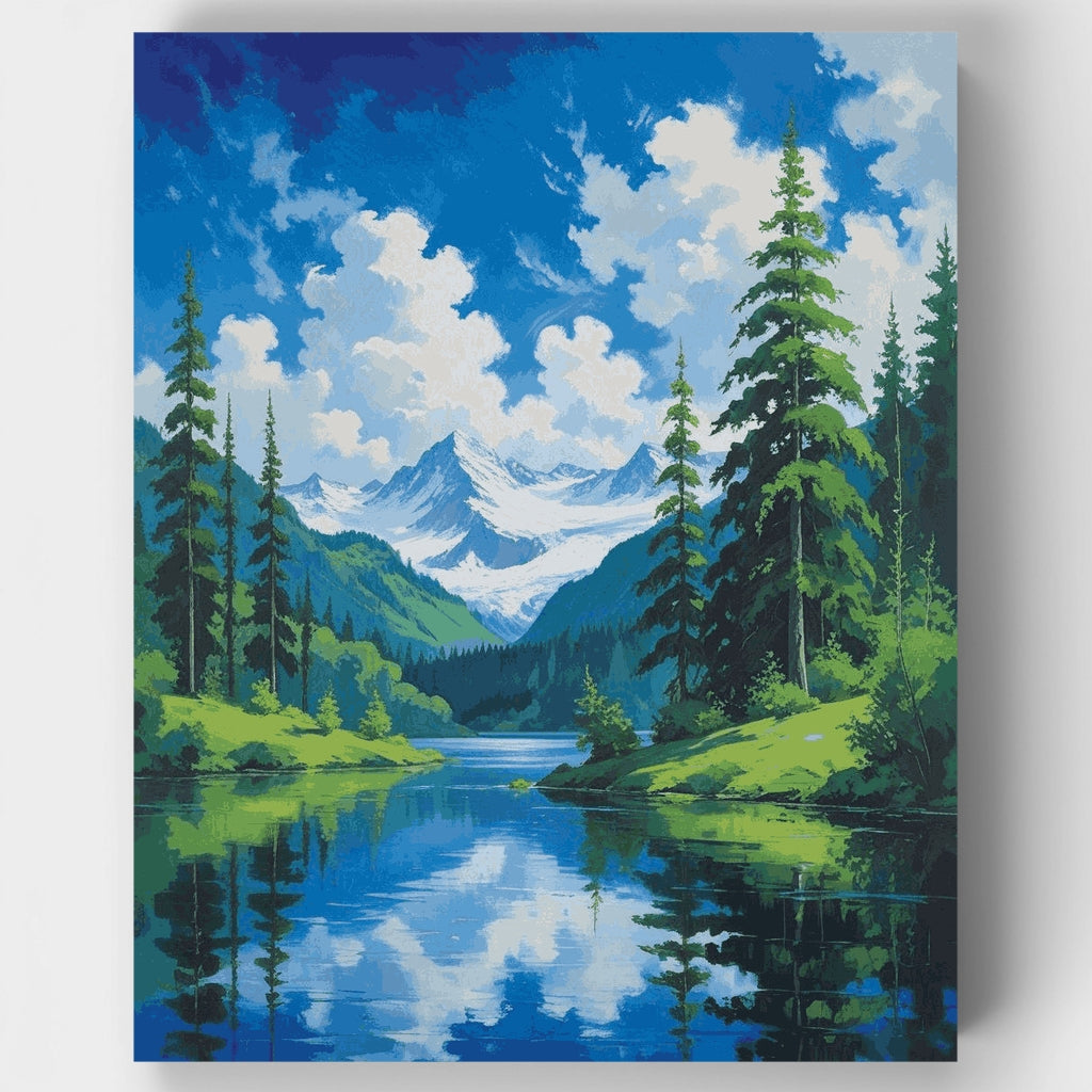 Lago alpino virgen con montañas de glaciares - Kit de pintura por números — Estándar