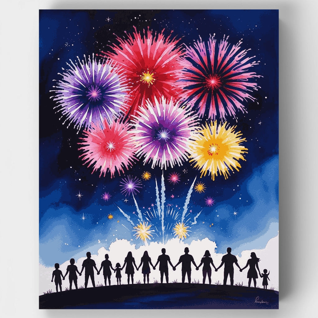 Celebración de fuegos artificiales con siluetas - Kit de pintura por números — Estándar