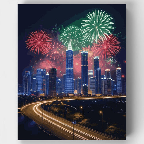 City Skyline with Fireworks - Paint by Numbers Kit