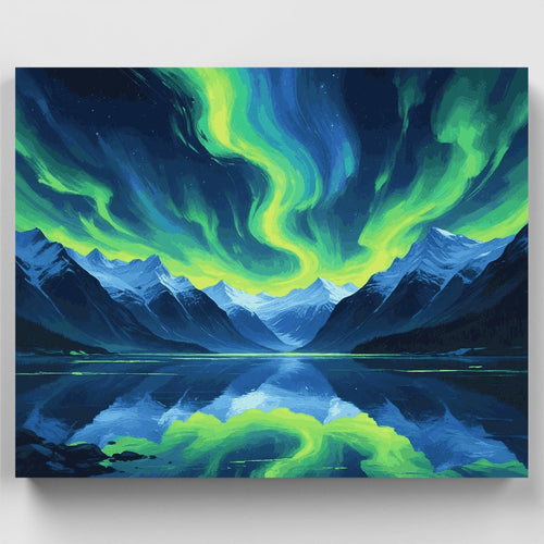Aurora Borealis Mountain Valley Reflection - Paint by Numbers Kit