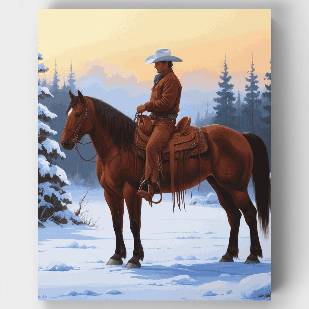 Vaquero invernal al atardecer - Kit de pintura por números — Estándar