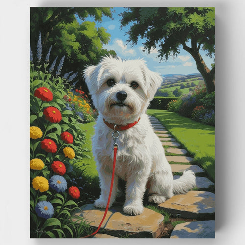 Adorable Westie in Garden Paradise - Paint by Numbers Kit