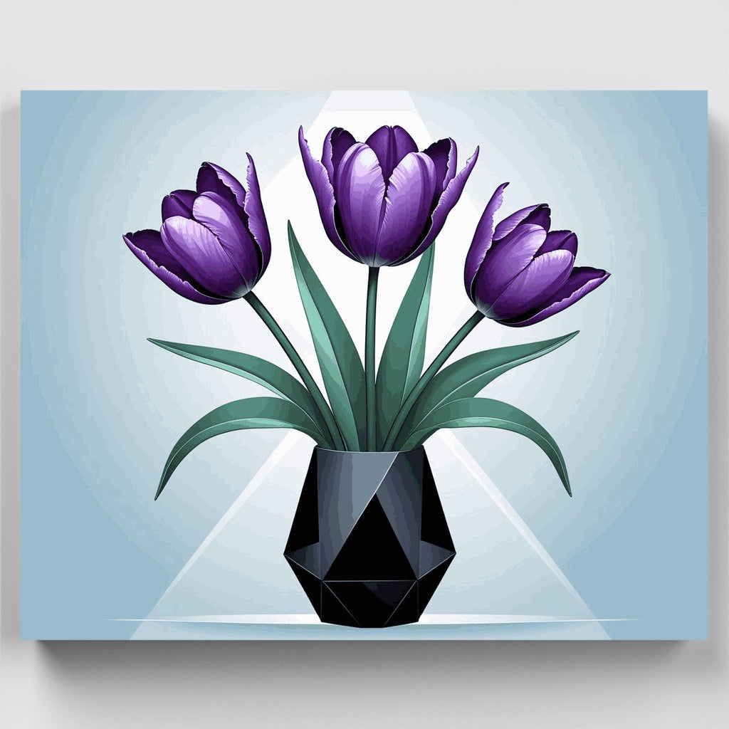 Tulipanes morados en jarrón geométrico - Kit de pintura por números — Estándar