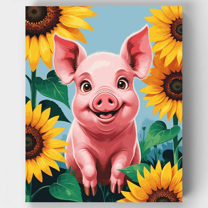 Adorable Pig in Sunflower Field - Paint by Numbers Kit