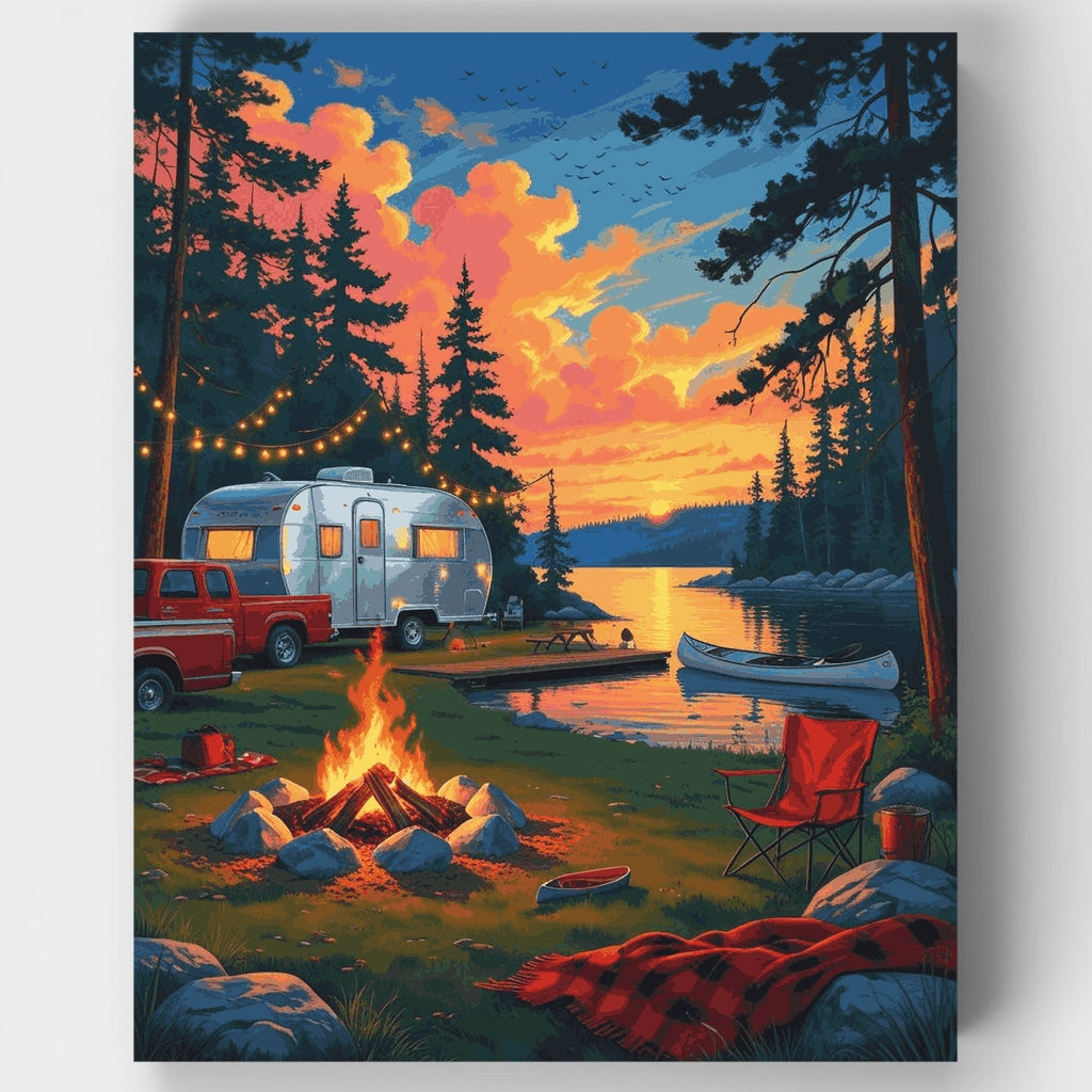 Aventura de camping junto al lago - Kit de pintura por números — Estándar