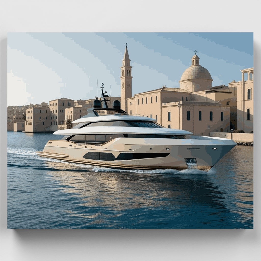 Luxury Yacht Mediterranean Harbor - Paint by Numbers Kit