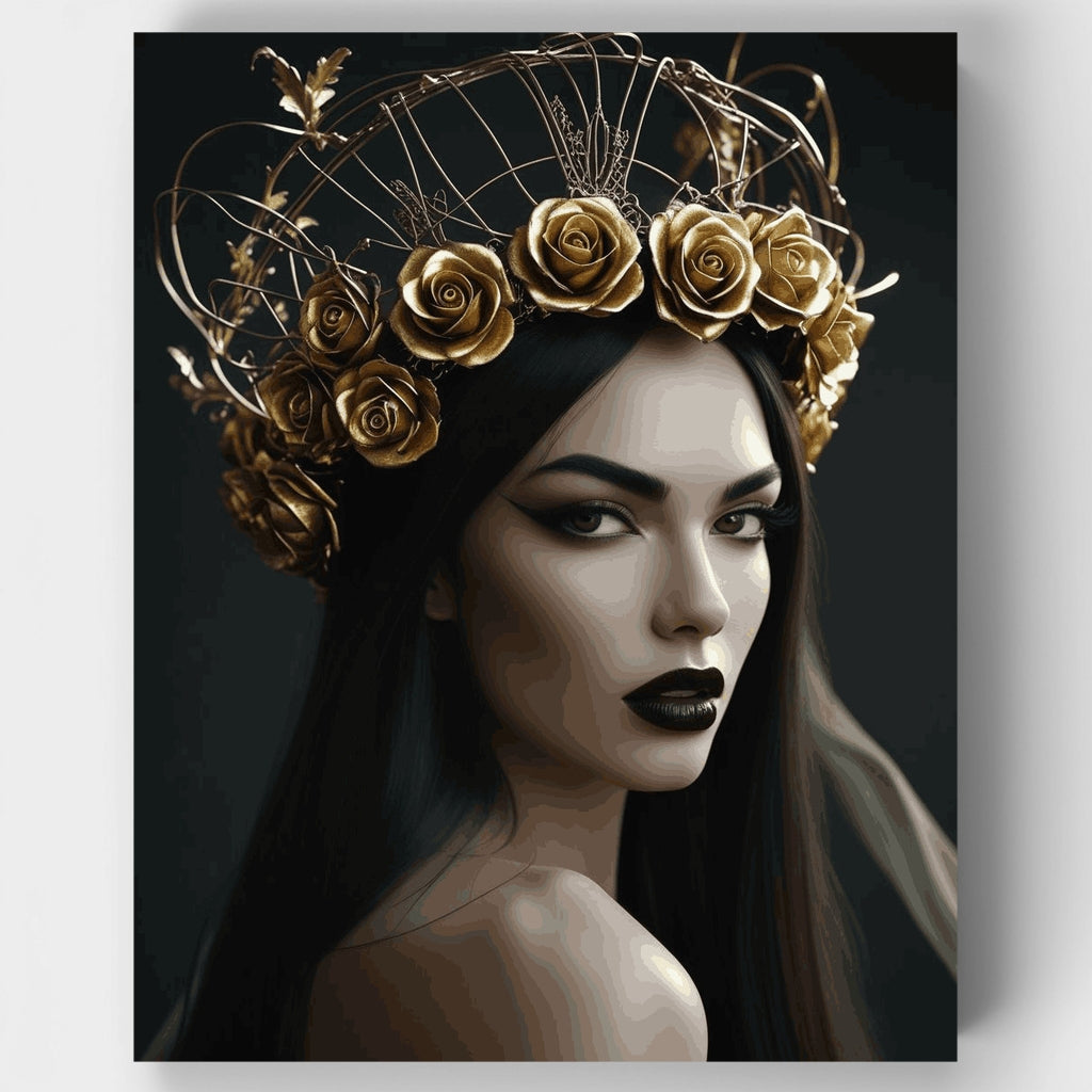 Gothic Portrait with Golden Roses Crown - Paint by Numbers Kit
