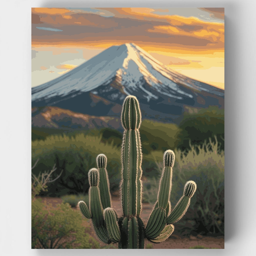 Kit de pintura por números: Atardecer con cactus saguaro del desierto — Estándar