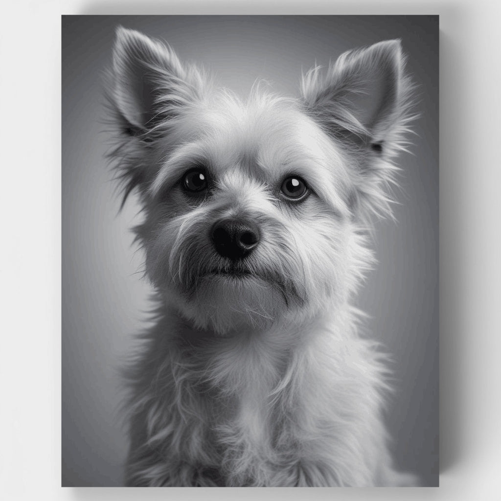 Retrato elegante de un Yorkshire Terrier en blanco y negro - Kit de pintura por números — Estándar