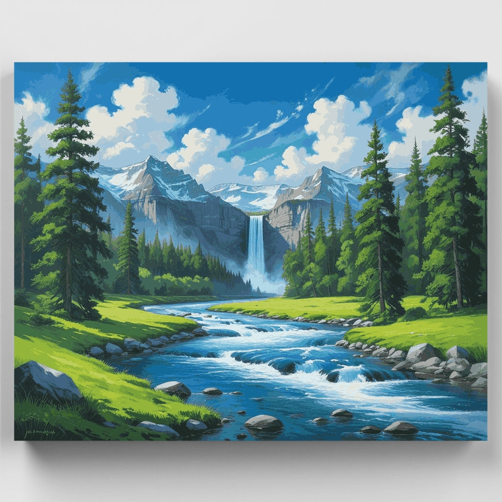 Mountain Waterfall Valley - Paint by Numbers Kit