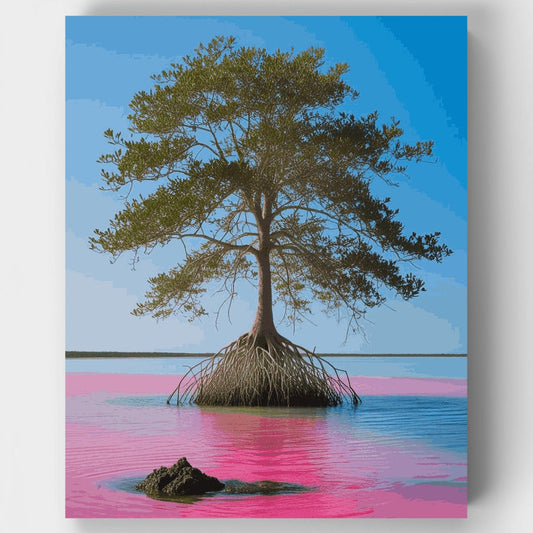 Mangrove Tree in Pink Waters - Paint by Numbers Kit