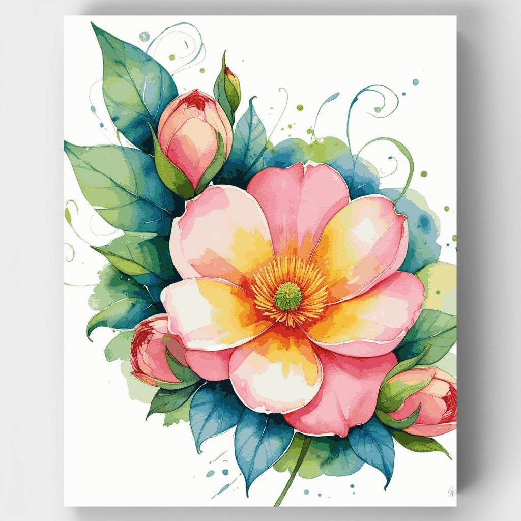 Watercolor Peony Bloom - Paint by Numbers Kit