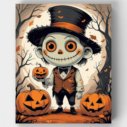 Cute Halloween Scarecrow with Jack-o'-Lanterns - Paint by Numbers Kit