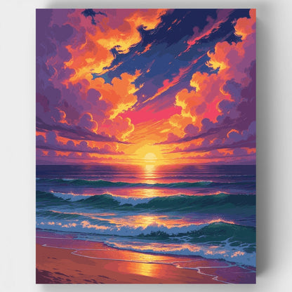 Fiery Sunset Ocean Waves - Paint by Numbers Kit