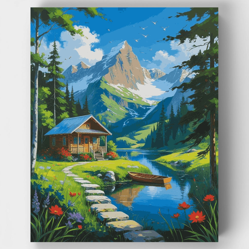 Mountain Lake Cabin Retreat - Paint by Numbers Kit