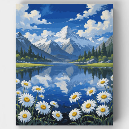 Mountain Lake with Daisies - Paint by Numbers Kit