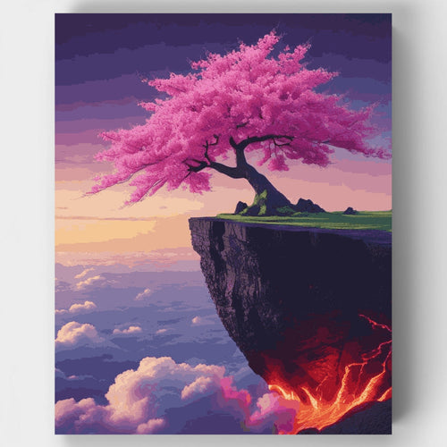 Cherry Blossom on Volcanic Cliff - Paint by Numbers Kit