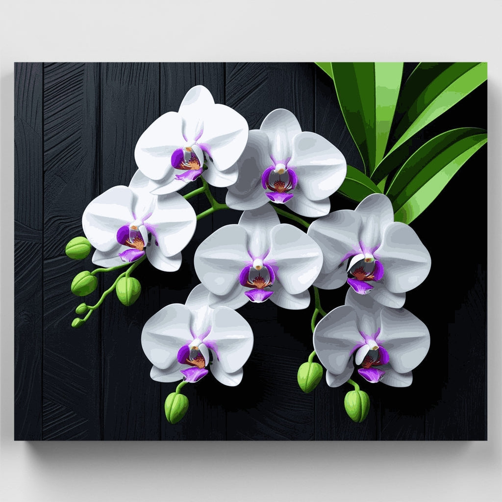 White Orchids with Purple Centers - Paint by Numbers Kit