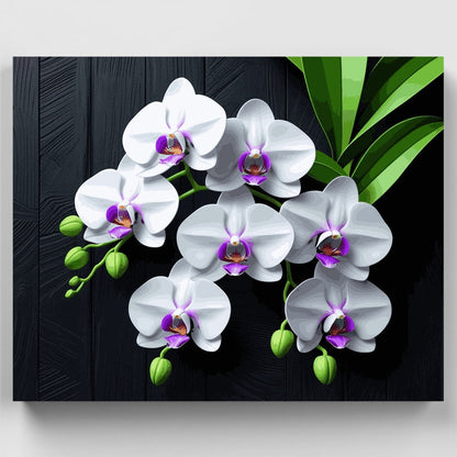 White Orchids with Purple Centers - Paint by Numbers Kit