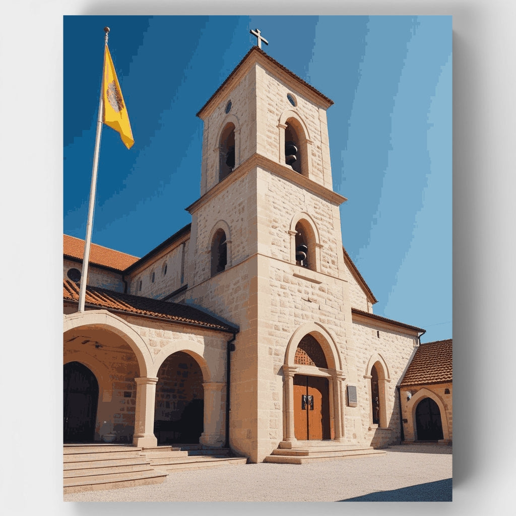 Historic Stone Church with Bell Tower - Paint by Numbers Kit