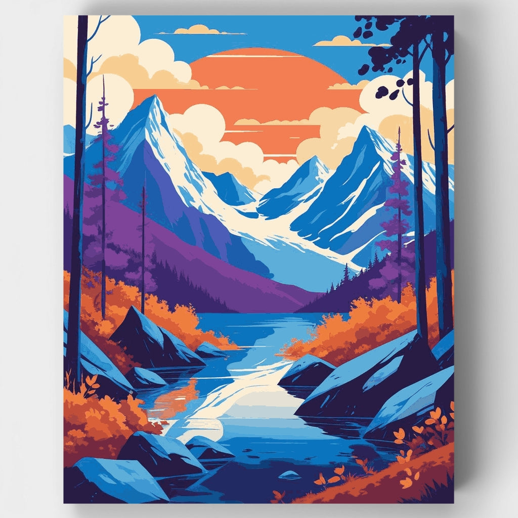 Kit de pintura por números - Arroyo de otoño en el valle de la montaña — Estándar