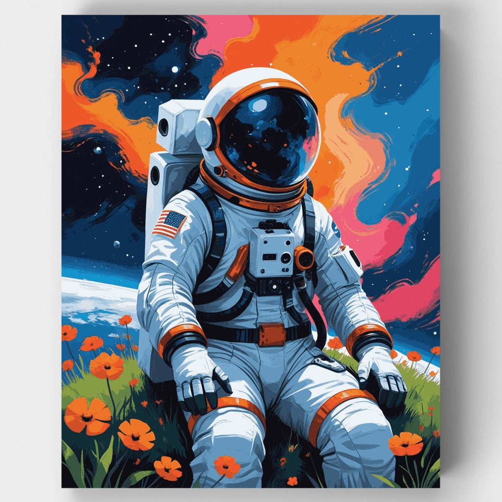 Cosmic Astronaut in Poppy Field - Paint by Numbers Kit