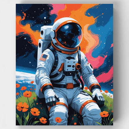 Cosmic Astronaut in Poppy Field - Paint by Numbers Kit