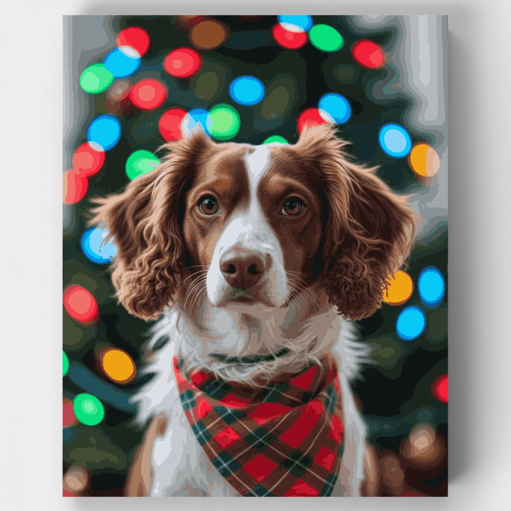 Retrato navideño de un spaniel festivo - Kit de pintura por números — Estándar