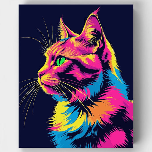 Vibrant Neon Cat Portrait - Paint by Numbers Kit