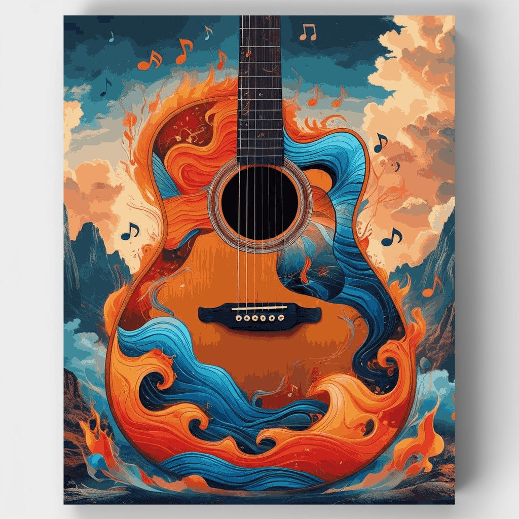 Kit de pintura por números - Guitarra de fuego y agua — Estándar
