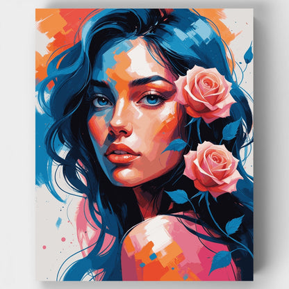 Blue Hair Beauty with Roses - Paint by Numbers Kit
